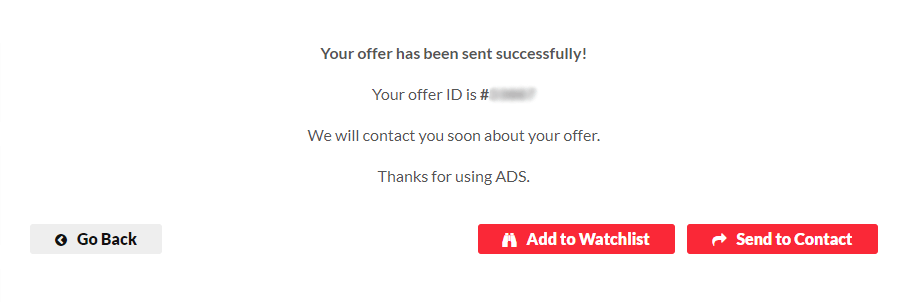 Offer Sent Screen